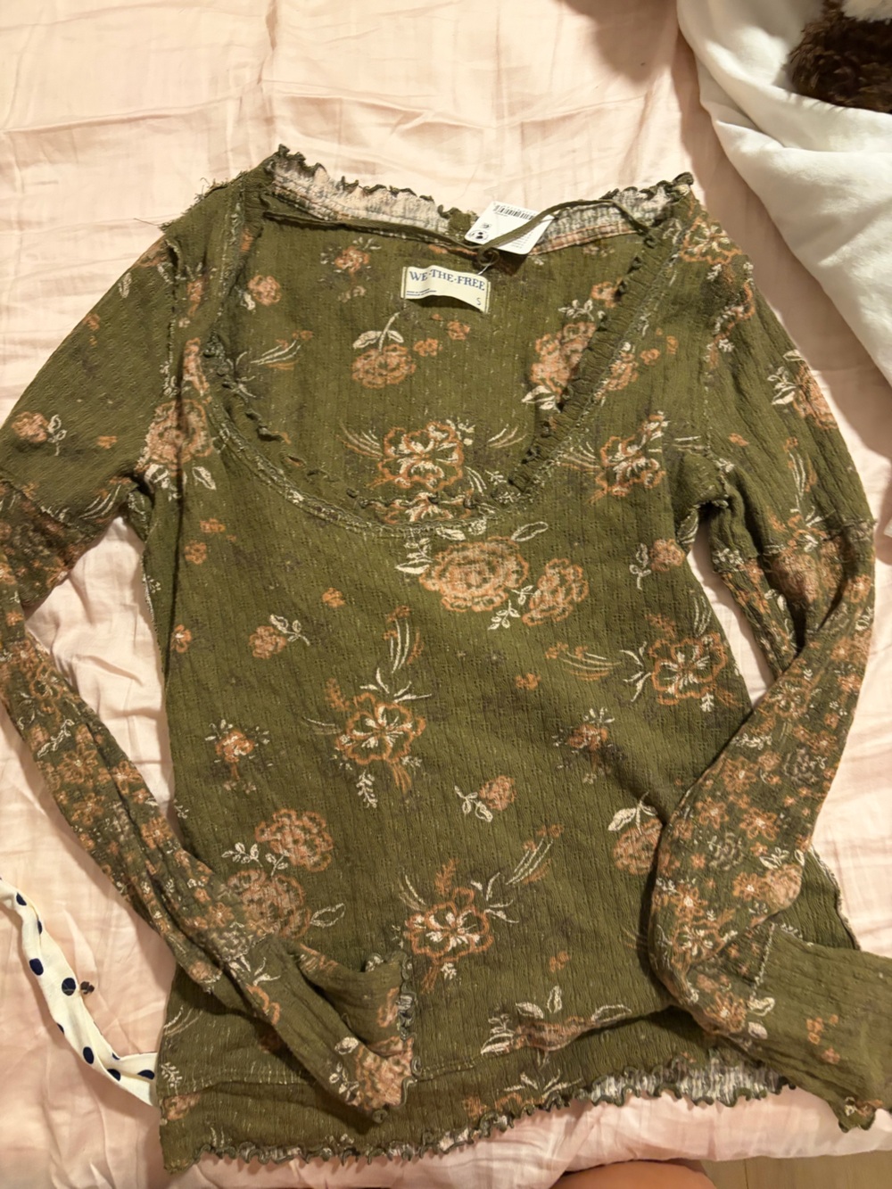 We The Free Olive Green Floral Long Sleeve Top